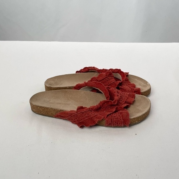 Anthropologie Bianca Ruffled Slide Sandals in Red Size 8 - Picture 6 of 9